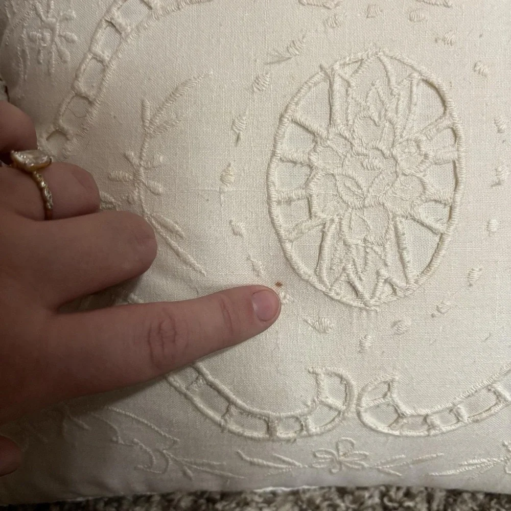 Vtg Ivory Embroidered Crochet Throw Pillow 15